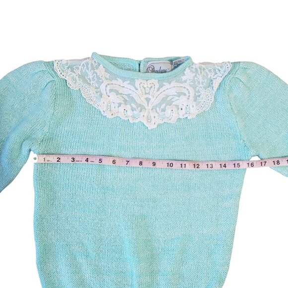 Vintage 80s Andene Mint Green Sweater Womens S Lace Grannycore Retro Feminine - Picture 7 of 7